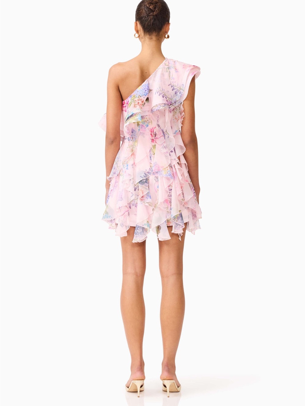 ELLIATT Millie One Shoulder Mini Dress Pink Floral Size XS preloved Flaw - Picture 5 of 10